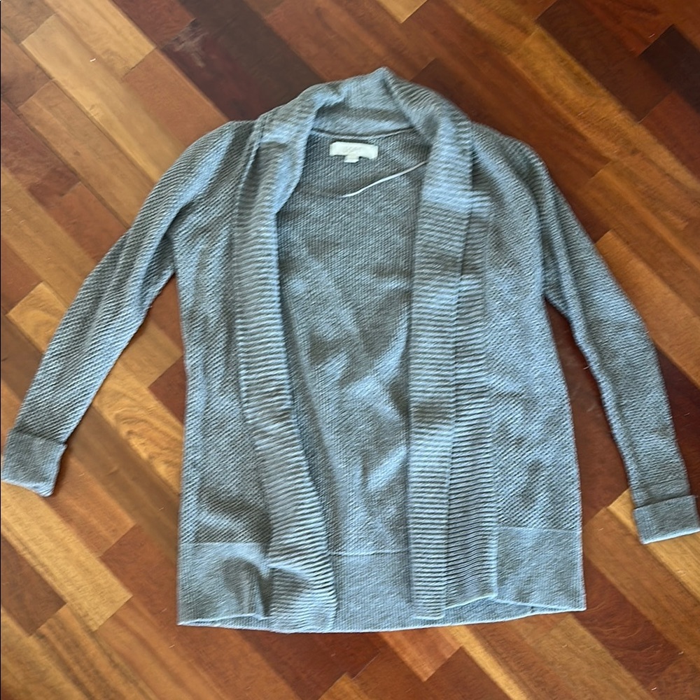 LOFT Gray Cardigan Sweater with Ribbed Texture